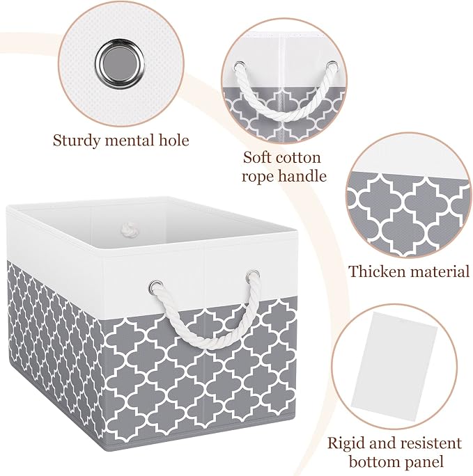 StorageTastic Storage Bin,Collapsible Storage Basket For Organizing,Large | Storage Boxes With Rope Handles,Storage Containers,Clover Grey,8 Pack