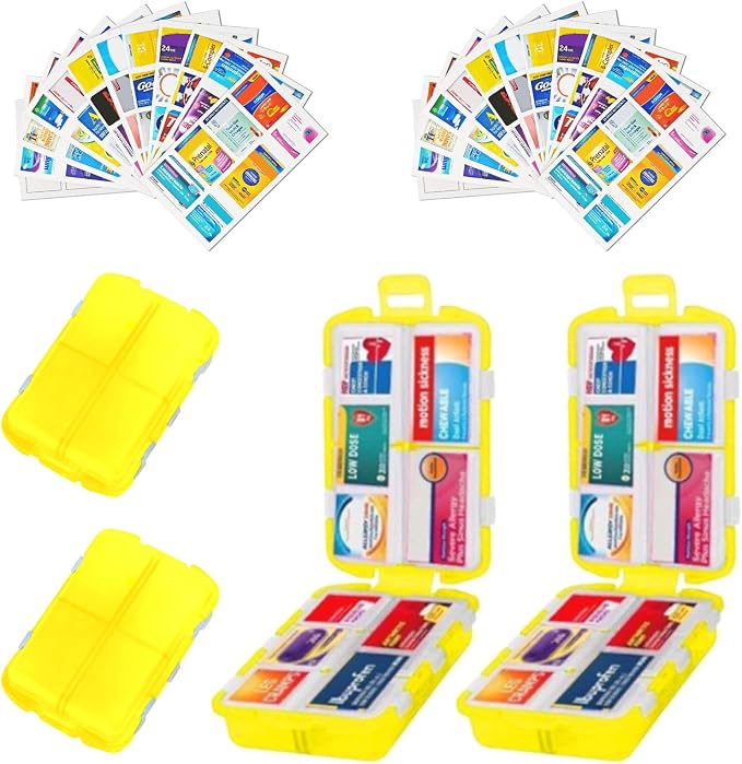 2PCS 7-Day Pill Organizer with Labels – Travel Pill Case, Daily Medication Organizer | Compact & Secure | Fits in Pocket/Purse (3.7” x 2.4”)