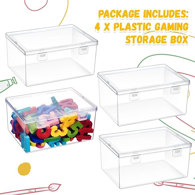 SiliFine 4 Pcs Clear Plastic Storage Bins with Lids Stackable for Toys | 7.1 x 5.2 x 3.4 Inch, Stackable, Organizer Containers, for Playroom Shelves, Holds Puzzles, Small Building Blocks, Crafts