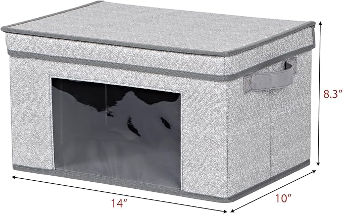 Univivi Fabric Storage Bins with Lids for Closet, 4 Pack, Grey | Fabric Foldable Storage Boxes, Sturdy Collapsible Storage Bins with Clear Window, Storage Cubes for Home, Closet, Shelves