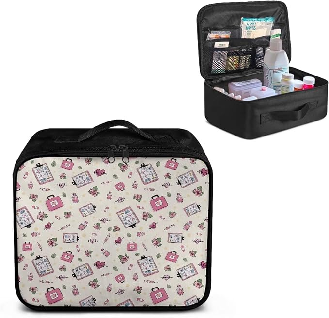 Portable Empty First Aid Kit Bag Travel Medicine Pouch Nurse Floral Print Medical Bag Empty Medium Dorm Medicine Organizer Storage Bag for Car Home Travel Hiking School