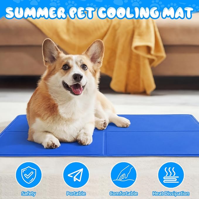 Drydiet 4 Pack Dog Cooling Mat - 13'' X 16'' Solid Gel Self Cooling Mat with Storage Bag Pressure Activated No Refrigeration or Electricity Needed Pet Pad for Dogs & Cats Kennels, Crates, Beds