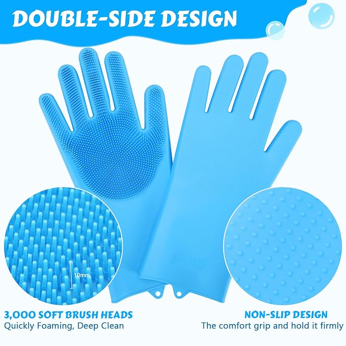 Pecute Silicone Pet Grooming Gloves for Washing Cats Dogs Bath Brush Large | 3,000 soft bristles, Gentle massage & deshedding, Dishwasher safe, For large/thick coats, Home/car cleaning