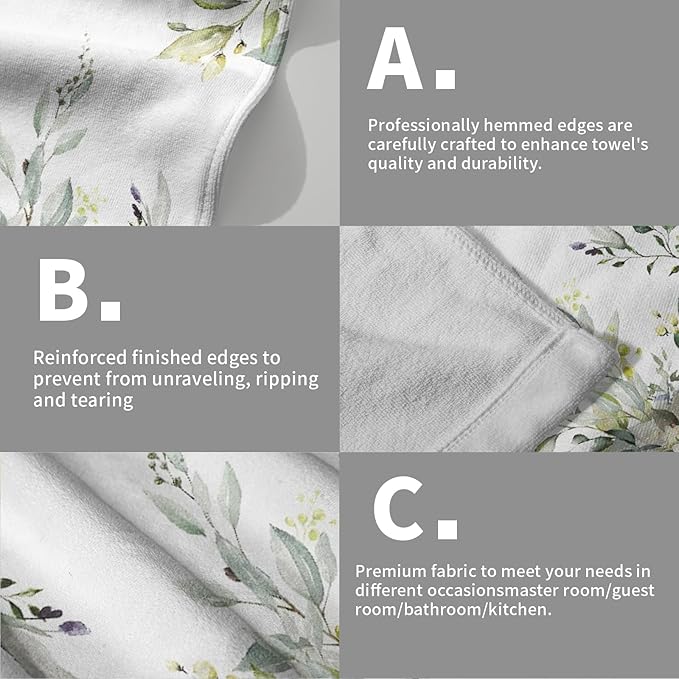 Giwawa Green Eucalyptus Hand Towels Set of 2 Sage Leaves Soft Absorbent Small Bath Towel Kitchen Dish Guest Towel for Bathroom Hotel Gym Spa