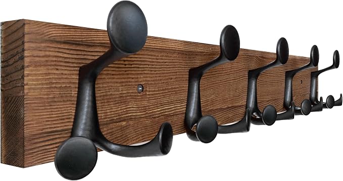 SKOLOO 24-Inch Wood Coat Rack Wall Mount with 5 Triple Hooks - Ideal for Family Entrances, Classrooms, and Pet Supplies Storage - Perfect Coat Hooks for Wall,Charred Golden Brown