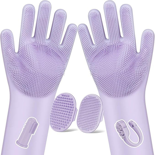 Augwind 6PCS Pet Grooming Kit for Dogs, Cats and Horses | Dog Washing Gloves | Cleanroom Gloves | Dog Bath Brush | Dog Bath Gloves | Dog Shampoo Brush | Dog Bath Supplies (Purple)