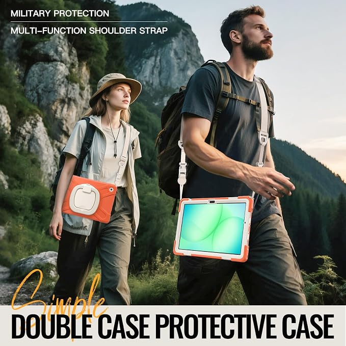 Rugged Protective Case Compatible with Samsung Galaxy Tab A11 Plus/A11 + 11" 2023 SM-X230, Military-Grade Shockproof Cover with 360° Rotating Stand & Built-in Screen Protector (Orange)