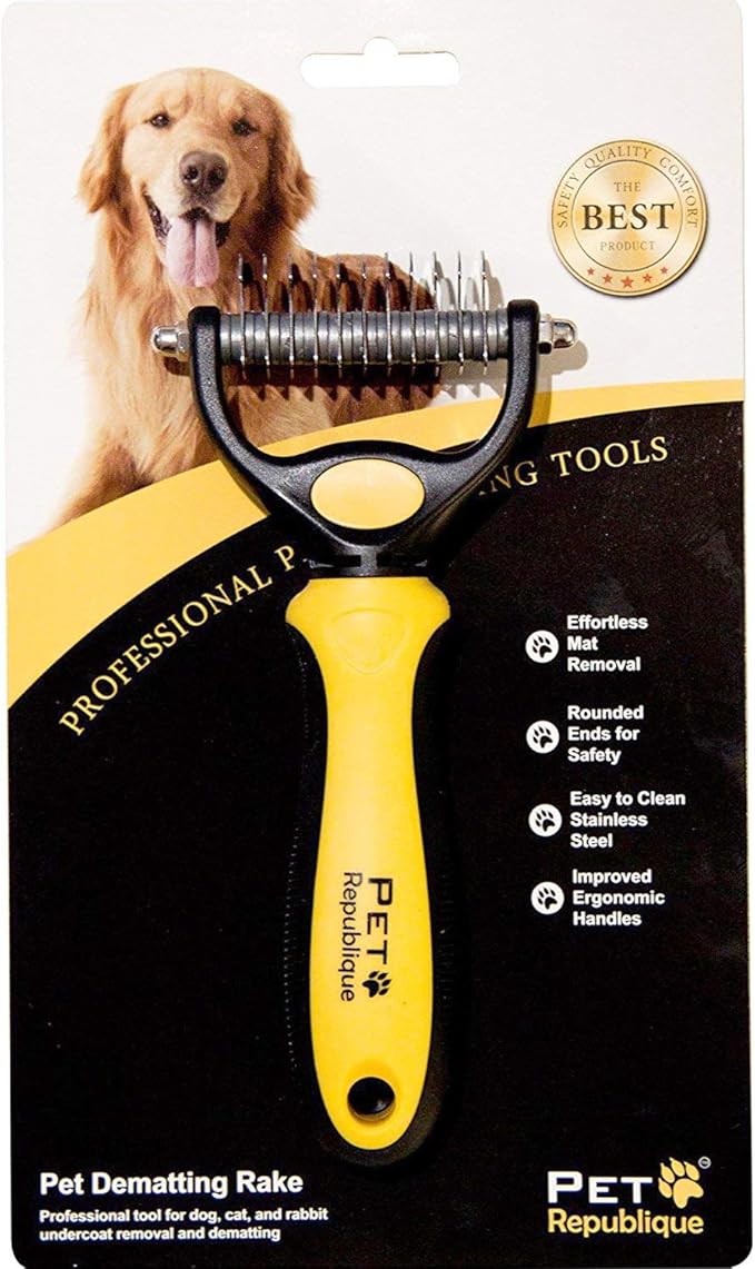 Pet Republique Dog Dematting Tool – Matt Splitters for Dogs, Cats, Rabbits, Long Haired Breed Pets – Effective Pet Dematting, Mat Remover, De-Matting Comb, or Dematter (6+11 Teeth)