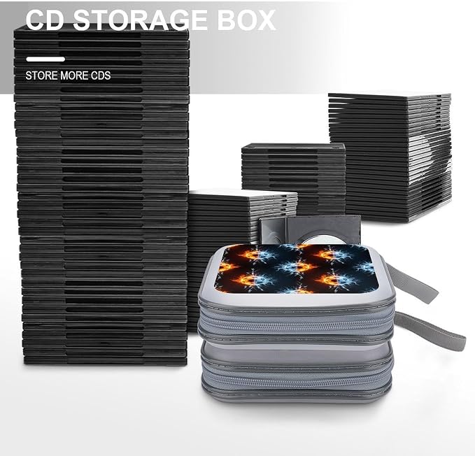40-Disc Capacity CD/DVD Case Football Ice And Fire Soccer, Hard Plastic Protective Storage Binder with Zipper, Portable Organizer for Car Home Office