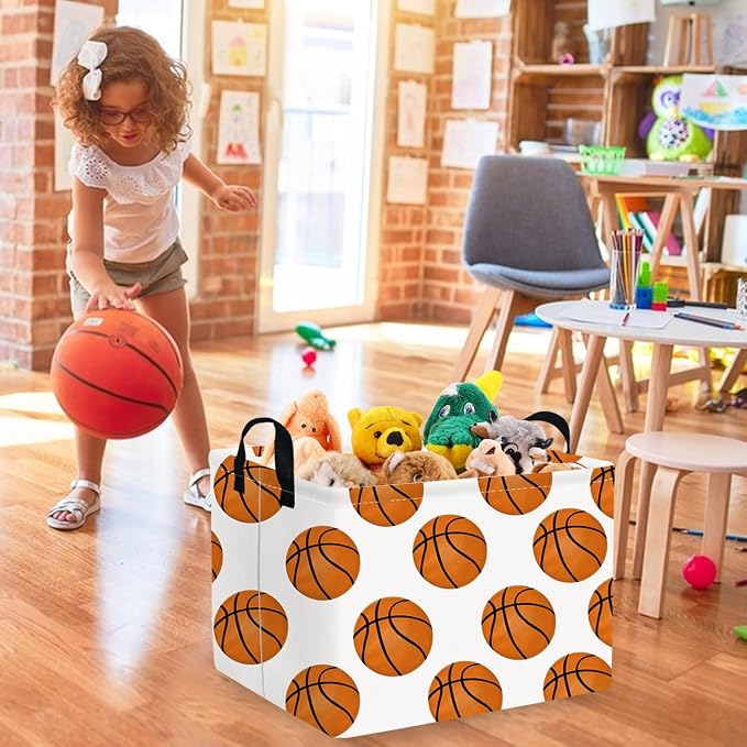 FXOLCSHE Rectangular Basketball Basket,Canvas Basketball Laundry Basket,Kids Toys Storage Bin with Handles,Boys storage box,Baby hamper,Room Decor(Basketball)