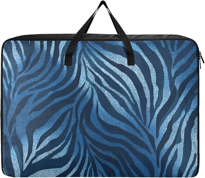 Comforter Storage Bags Large Folding Blanket Organizer Bag with Strong Handles Clear Window Closet Storage Containers for Clothes King Queen Pillows Bedding Quilt Duvet Navy Blue Zebra Print