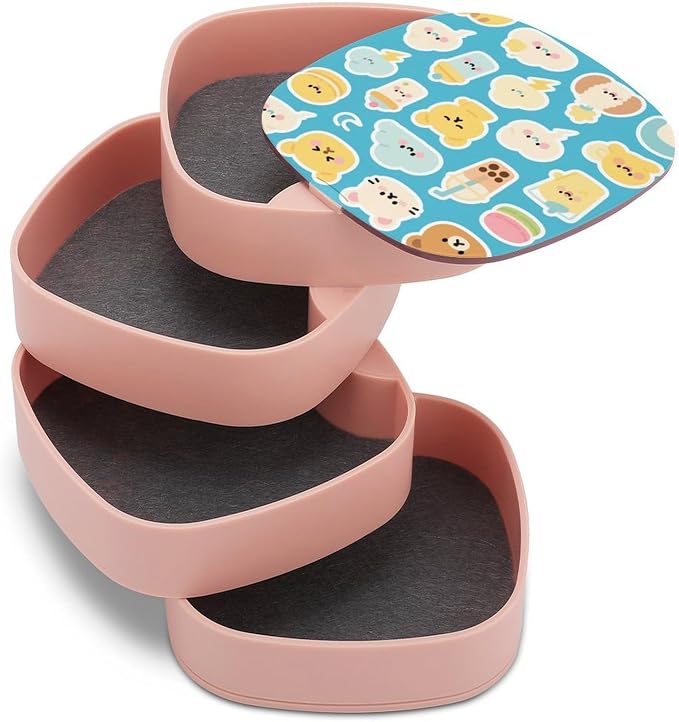 Blue Drink Pets Rotating Jewelry Box Jewelry Organizer | ABS 4-Layer Rotating Jewelry Organizer with Mirror Portable Travel Jewelry Case Anti-slip Base for Women Desktop Gift