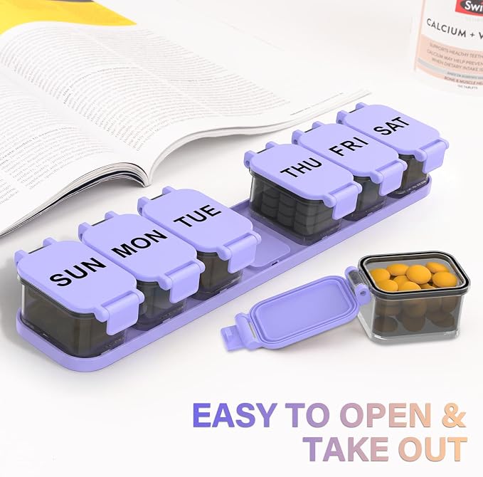 Extra Large Weekly Pill Organizer with 7 Detachable Compartments | XL Pill Organizer, Portable Medicine Pill Organizer for Supplements, Daily Pill Case for Home and Travel
