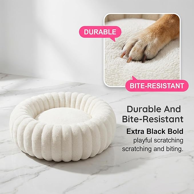 Round Dog Bed Raised Edge Soft Warm Plush Sleeping Mattress | Dog Donut Bed for Puppy Senior Kitten Indoor Outdoor Floor Bedside Kennel Couch Travel Car Home