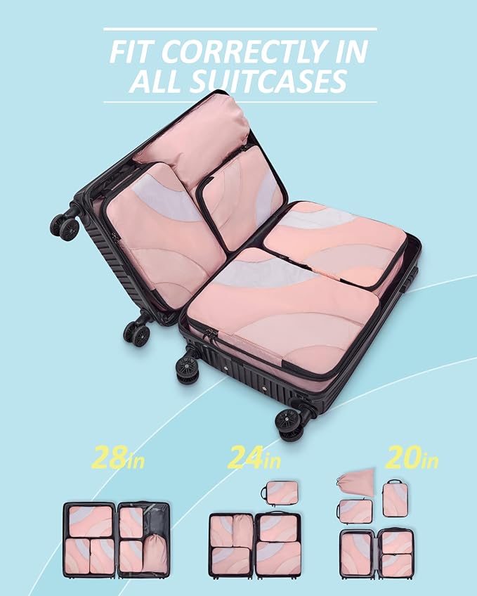 BAGSMART Compression Packing Cubes for Travel | Lightweight suitcase organizers bag set, space-saving double zipper expansion for carry-on luggage & travel organization