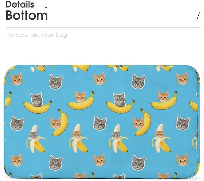 Cute Insulated Lunch Bag for Women Men, Funny Cat Banana Bananas | Large Capacity Leakproof Cooler Tote, Non Slip, with Sturdy Zipper, for Daily Use Outdoor Activities