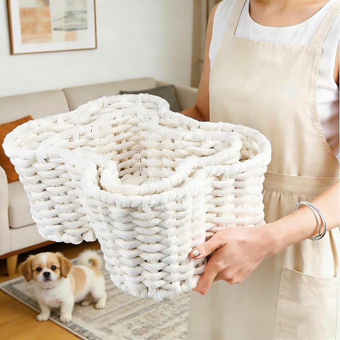 ZAVOOS 2 Pack Dog Toy Basket, Handwoven Bone Shape | Cotton Rope Pet Food Storage Baskets, Pet Supplies Organizer Bin for Chew Toys, Blankets, Treats, Leashes, 2 Sizes