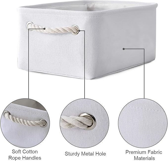 Storage Basket for Organizing - Small 6 Pack 11.8x7.8x5.2 inch Gifts for Empty with Rope, Fabric Storage Cubes for Decorative Cloth Dog Livehome (White)