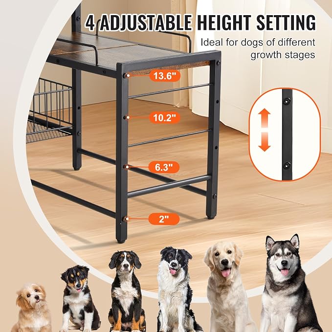 HappyBuy Pet Feeding Station with Storage, Elevated Dog Bowls, Raised Stand, Storage for Food and Toys, for All Sized Dogs