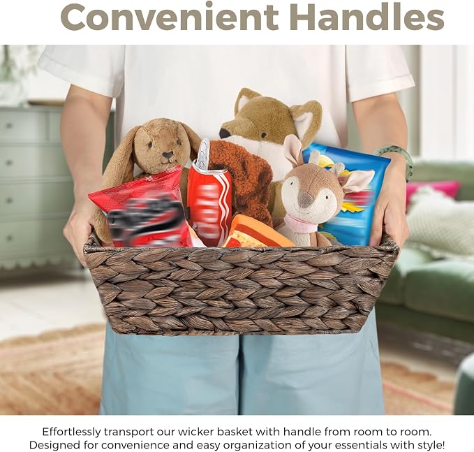 Set of 3 Snack Baskets, Water Hyacinth Basket,Wicker Snack Basket Organizer | Small Wicker Baskets with Handles, Woven Baskets for Storage (3 Medium Basket)