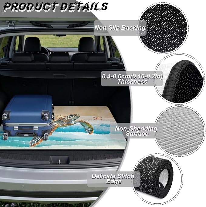 Turtle Print Beach Theme Car Trunk Mat 29" x 39", All Weather Non Slip Cargo Liner for Trucks SUV, Washable Durable Pet Friendly Rear Protection Mats