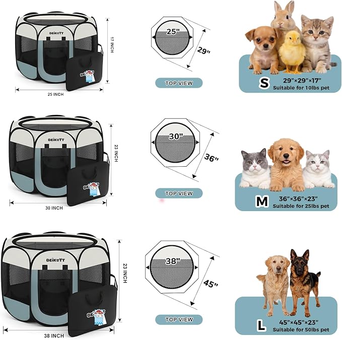 Cat Dog Playpen, Foldable Pet Puppy Dog Playpen, Cat Tent Crates Cage, Portable Playpen for Dogs Cats Rabbits Pigs Bunny Indoor/Outdoor, Pop Up Dog Kennel Playpen Enclosure with Carring Bag