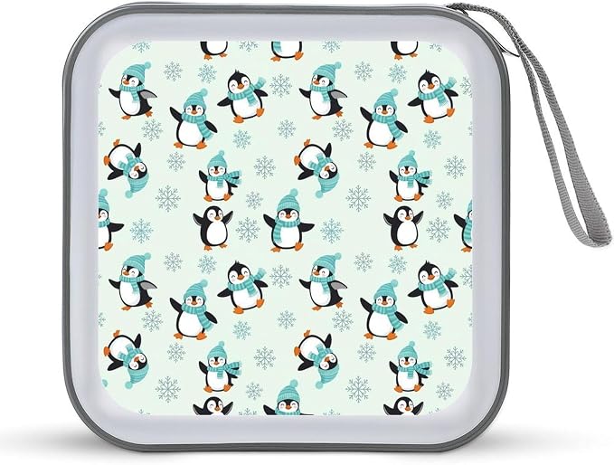 Portable 40-Disc CD Storage Binder Animal Penguin Cute Penguins, Hard Case Wallet with Handle, Protective Organizer for Movies Music Travel