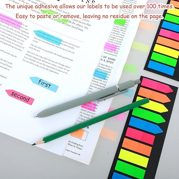 10 Sets of Colored Stickers, Transparent Fluorescent Index Labels, Flag Stickers, Stationery, Children's Gifts, School and Children's Office Supplies, Stickers for Page Marking and Sticky Tabs