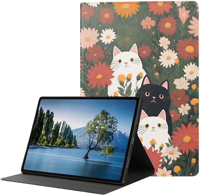 for Samsung Galaxy Tab A 8.0 2017(SM-T380/T385) Tablet Case,Premium Leather Folio Stand Auto Wake/Sleep,Multiple Viewing Stand,Cat in Garden