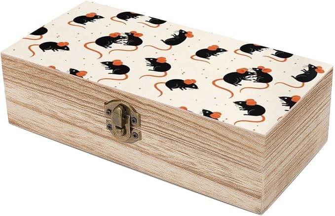 Wooden Keepsake Box for Memories Decorative Memory Boxes with Lid, Cute Rat | Gift Crafts Organizer, Wood Storage Container, Party Favor Decor, 9.2"x5.5"x3.9"
