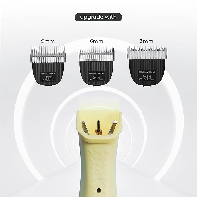 Cordless Pet Trimmer for Dogs & Cats – Rechargeable Grooming Clipper with Detachable Metal Blade, Low-Noise Motor, Supports Optional Blade Lengths (Parent) (Yellow, Blades Bundle)