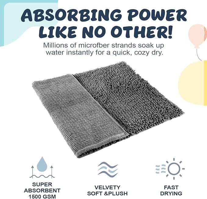 Peryiter 2 Pack Quick Dry Towel for Dogs 35''x 23'' Extra Large Absorbent Dog Towel Microfiber Chenille Towels Dog Pet Bath Mat, Machine Washable, Grey