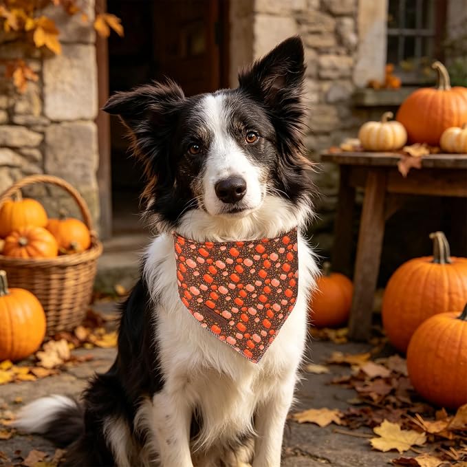 Fall Pumpkin Dog Bandana, Halloween Autumn Leaves Triangle Bid Scarf with Pumpkin Pattern, Cotton Pet Kerchief for Girl Boy Dogs or Cats, Cute Puppy Bandana Fancy for Dogs