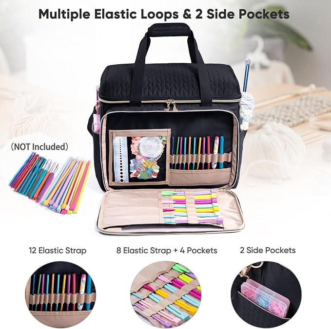 MYBAGZING Large Yarn Storage Bag,Crochet Bag Organizer,Yarn Bags for Crocheting,Crochet Storage Bag with Pockets for Crochet Hooks, Crochet Accessories,Knitting Bags,Gifts for Crocheters