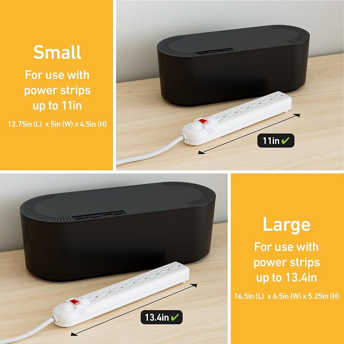 D-Line Cable Management Box with 6 AC Outlet 6ft Power Strip, Hide Extension Cords and Excess Wire Clutter, 16.5in (L) x 4.5in (H) x 5in (W) - Large, Black