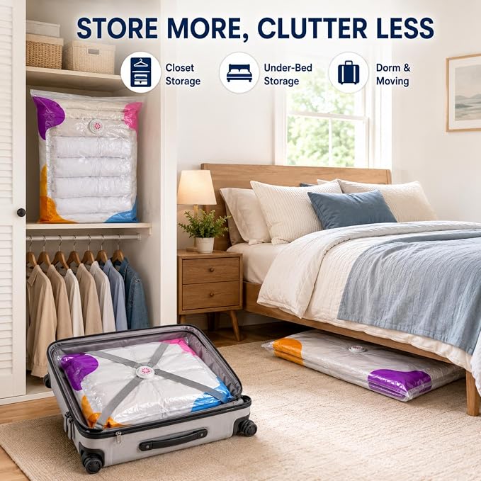 Vacuum Storage Bags, 5-Pack No-Pump 3D Cube Bags for Bedding | XXL standing compression bags for comforters, blankets and seasonal clothes; hand-press or vacuum compatible