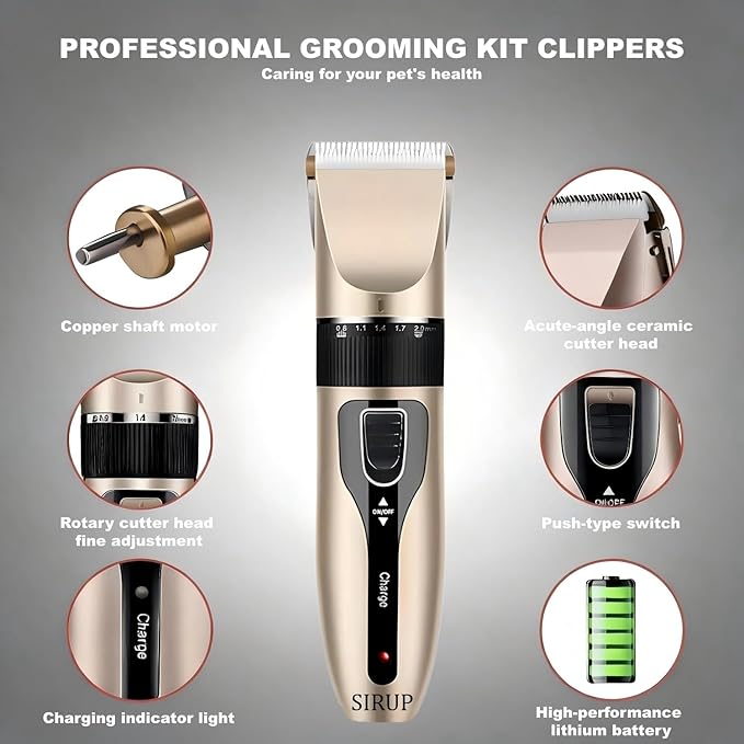 SIRUP Rechargeable Dog Grooming Kit-Dog Clipper Kit, Pet Shaver Cordless Electric Quiet Hair Clipper Set for Dogs Cats Pets, 12 piece Set