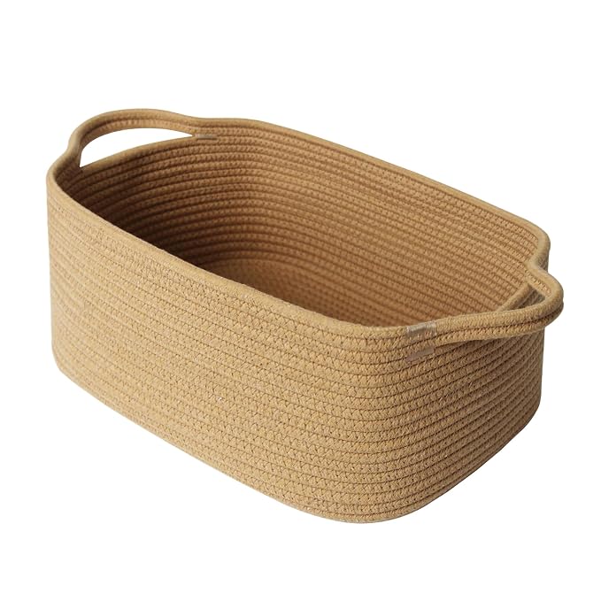 MEGASKET Brown Woven Basket, 13.5” x 10” x 6” Brown Empty Gift Basket to Fill, Decorative Cotton Rope Storage Bin for Organizing, Cute Baby Nursery Organizer, Rectangle Dog Toy Bin, Room Decor