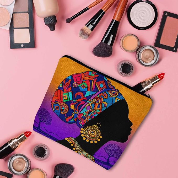 Makeup Bag African Woman Makeup Bags For Purse Pouch, Traditional Black African Woman Travel Toiletry Bag Cosmetic Bag Makeup Bags Flax Makeup Organizer Bag Pencil Pouch For Man Woman