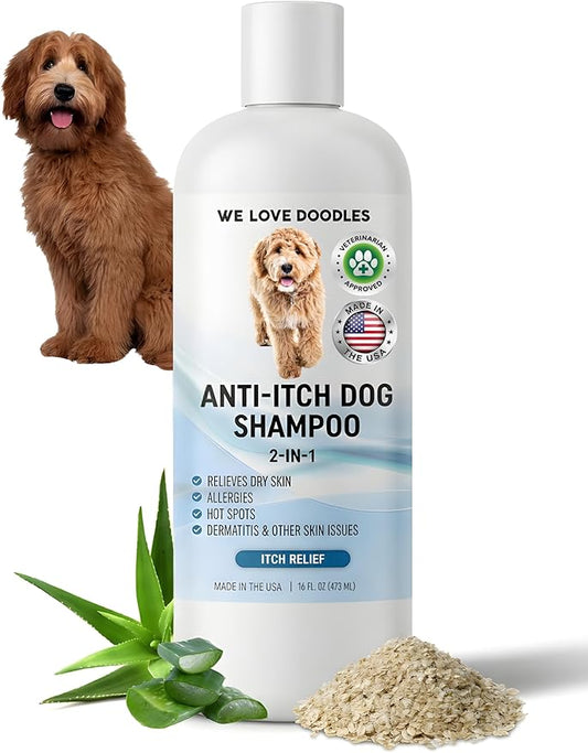 Premium Anti Itch Dog Shampoo for Sensitive Skin, Made in USA, Dry Skin Treatment for Dogs, Great for Allergies, Itching, Hot Spots, Natural Ingredients & Allergy Relief, 16 OZ [We Love Doodles]