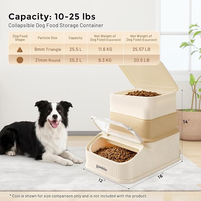 ZOMISIA 20-30lbs First-in, First-out Collapsible Dog Food Storage Container | FIFO System Easy Dispense Base for Freshness, Cat Food Storage Containers with Transparent Lid and Scoop