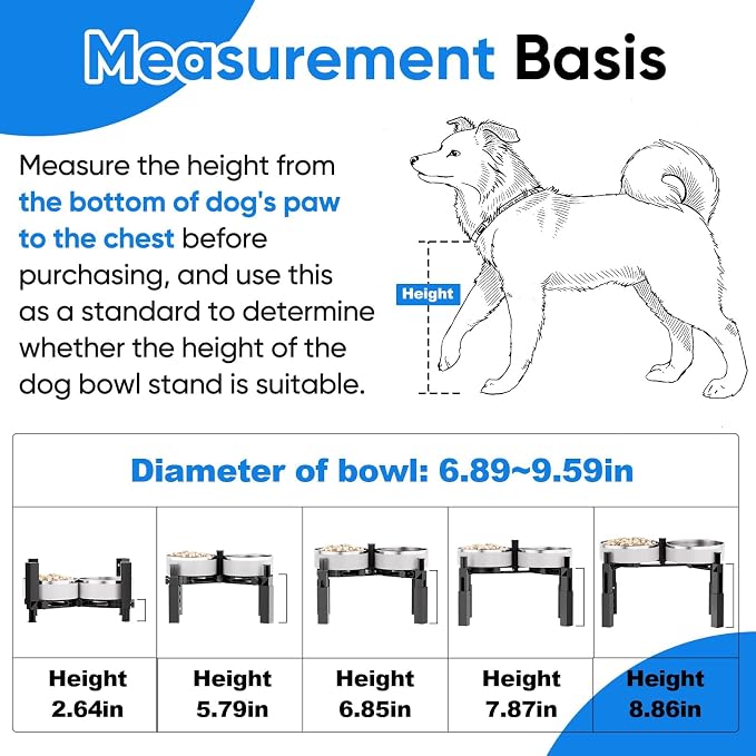Aystkniet Dog Bowl Stand with Adjustable Height & Width, Anti-Slip Elevated Food Water Bowl Holder for Large Medium Small Dogs, Durable Raised Dog Feeder for Lifted Feeding, Only Stand Without Bowls