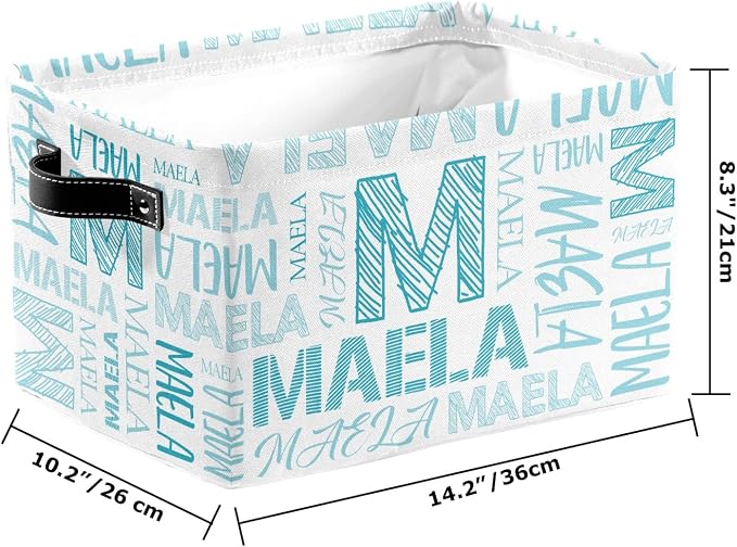 Foldable Personalized Storage Box for Boys Girls with Name Waterproof Kids Custom Storage Bin Baskets Cube Boxes Organizer with Handles for Organizing Shelf Closet, 1 Pack