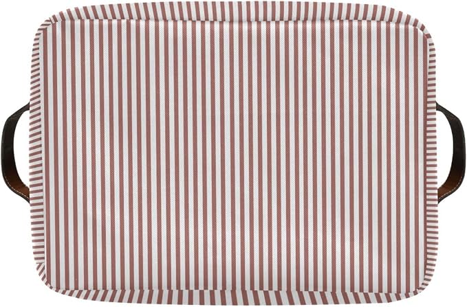 Brick Red White Stripes Storage Basket with Handles Collapsible Canvas Storage Bin Toy Decorative Basket Closet Organizer for Nursery Bedroom Home
