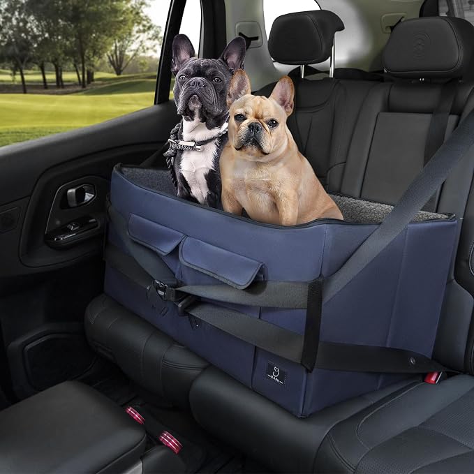 A 4 Pet Dog Car Seat, Under 55 lbs, 2 Safety Belts & Storage Bags | For medium/large dogs or 2 small dogs, portable, comfortable travel seat