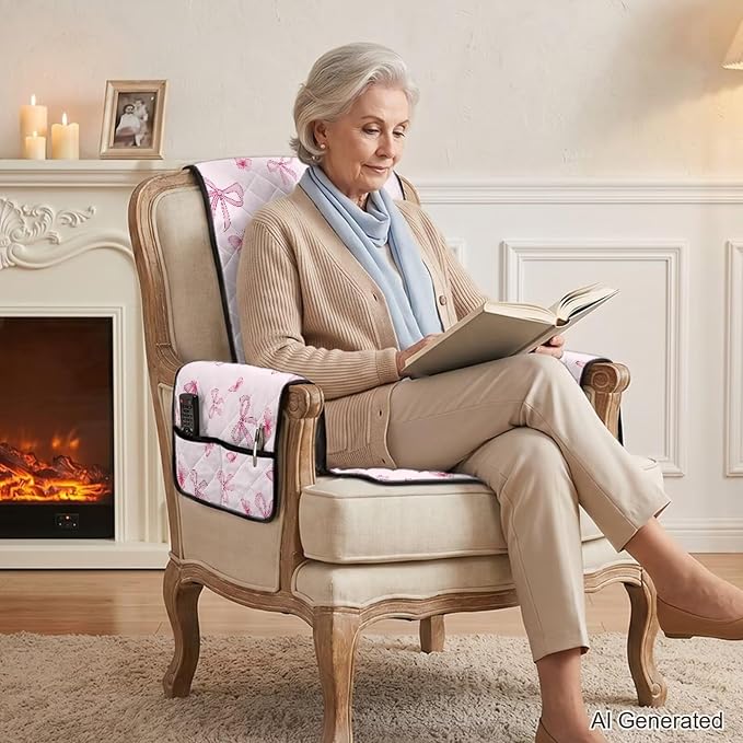 Pink Bow Recliner Slip Covers that Stay in Place 4 Piece | Quilted Recliner Chair Covers with Arms Stain Resistant Recliner Cover for Reclining Sofa Armchair,Non-Slip
