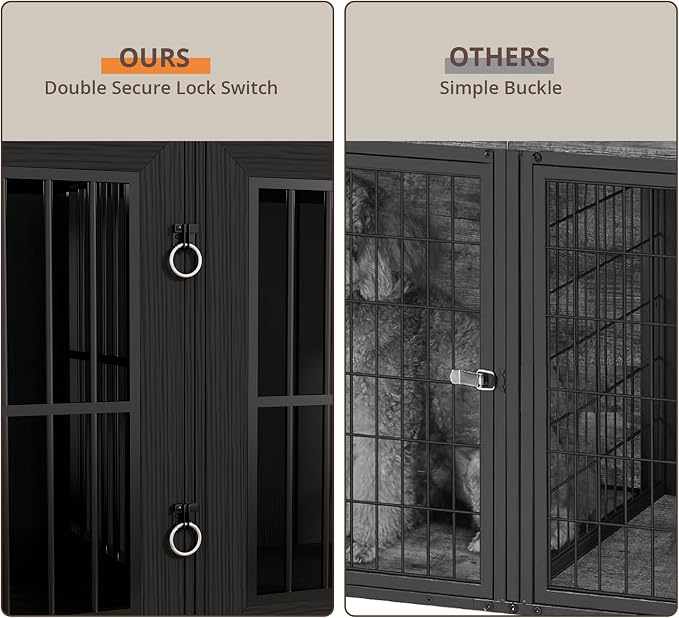 VOWNER 87" Dog Crate Furniture for 2 Dogs, Double Dog Cage Furniture, Black | Extra Large Wooden Dog Kennel with 4 Drawer, Removable Divider, Furniture-Style TV Stand, XXL Dog Crate for Large Medium Dogs
