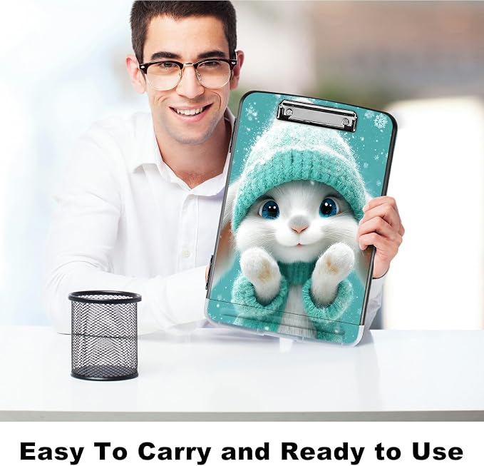 A4 Clipboard with Storage Pen Holder, Clipboards Organizer Nursing Clipboard Foldable File Folder Plastic Clipboard Folio Clip Board for Office Work Classroom Doctor, Green Clothes Rabbit