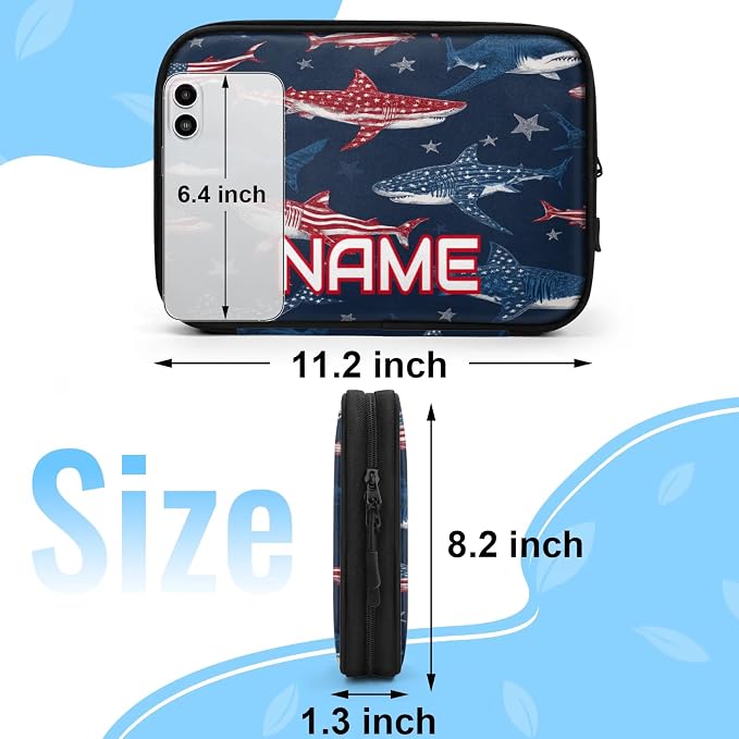 Custom Electronics Organizer Patriotic Sharks Travel Cable Pouch Large Tech Accessories Case Waterproof Cord Storage Bag for Power Bank Charger Phone Earphone
