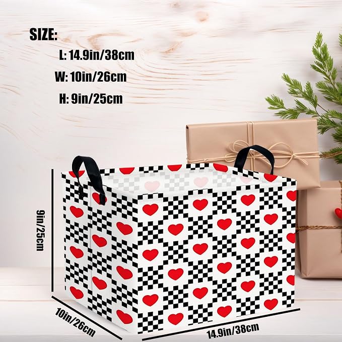 Valentine's Day Basket for Gifts Empty Cute Heart Large Gift Basket Decorative Storage Bin for Kid and Baby Room Décor (Black and White Checkered Heart)